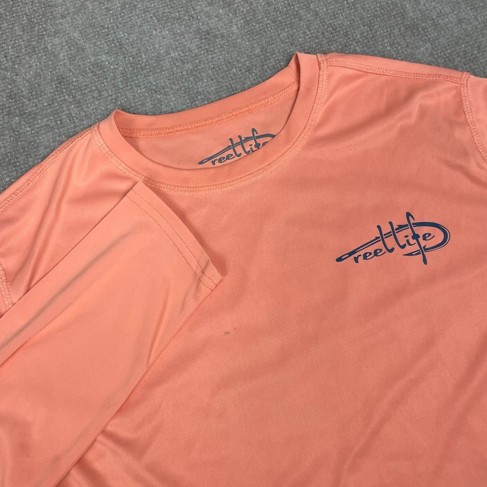 Reel Life Fishing Shirt Mens Medium Coral Pink Raised On The Water Graphic Logo